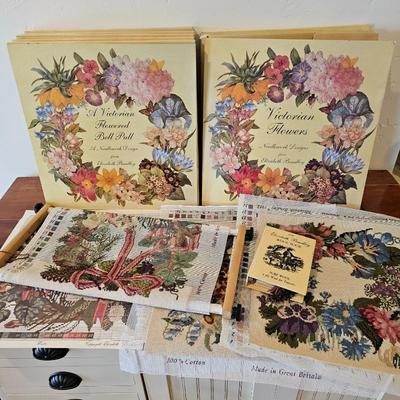 Lot #94 - Elizabeth Bradley Victorian Flowers Needlepoint Kits – Flowered Bellpull & Floral Canvases Lot
