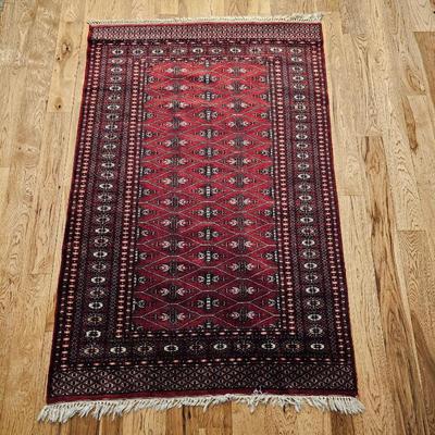 Lot #163 - Vintage Pakistani Bokhara Rug • Red Tekke Elephant Foot Design • Hand-Knotted Wool Oriental