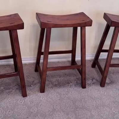 Set of 3 counter height Wooden Barstools – 27"x18"x9.5"