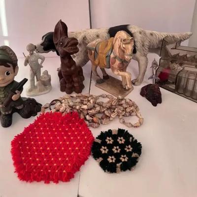 Vintage figures, Macrame/Shell Plant Hanger 