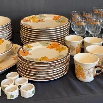 Franciscan “October” Dinnerware – Plates, Bowls, Mugs, Napkin Rings + Wine Glasses