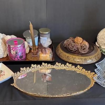 Serving Trays, Ceramic Bunny, Candle and Décor