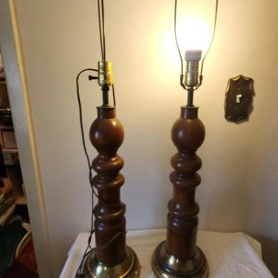 Vintage Brass And Wooden Table Lamps 