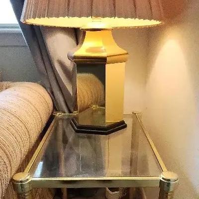 Vintage Brass Glass Table And Lamp 