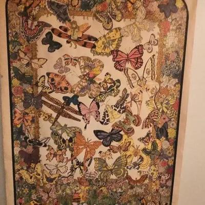 Psychedelic Butterflies Vintage Poster Hand Colored Butterfly Collage 1973 Art