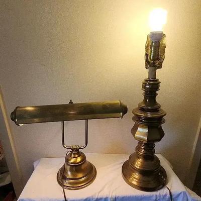 2 Vintage Brass Table Lamps 