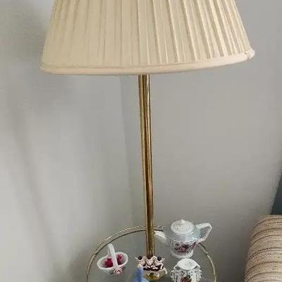 Antique Glass and Brass Table And Floor Lamp 