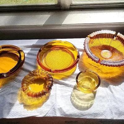 5 Vintage Amber Glass Ashtray 