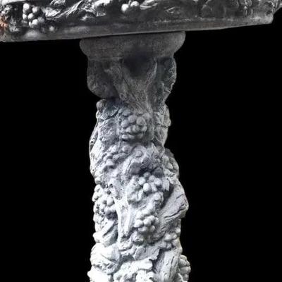 Heavy Concrete Bird Bath – 32” Tall Vintage Garden Decor with Ornate Grapevine Pedestal