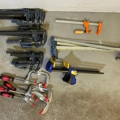 Assorted Woodworking Clamps – Bar Clamps, F-Style, Quick-Grip & Rockler Clamps 