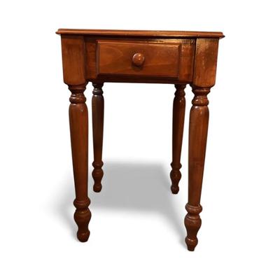 Handmade Solid Wood Side Table w/ Single Drawer & Turned Legs