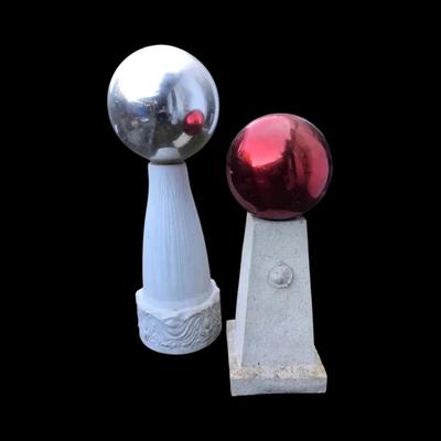Pair of Large Gazing Globes on Decorative Pedestals