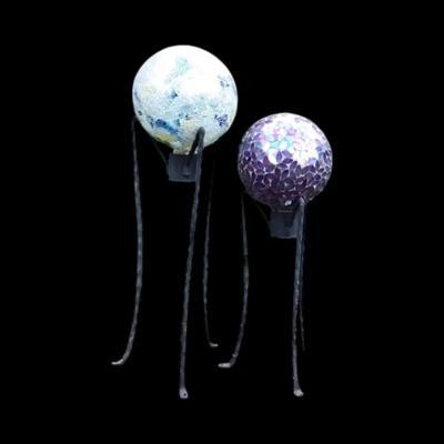 Mosaic Glass Garden Globes with Metal Stands – Set of Two