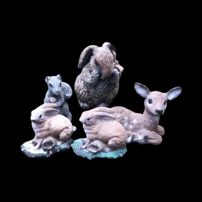 Assorted Garden Animal Statues – Heavy Large Rabbit, Deer, Squirrel & Rabbits