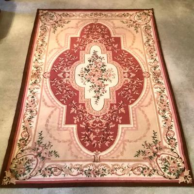 Vintage Floral Wool Area Rug – Rose & Burgundy Medallion Design