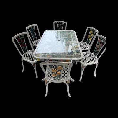 Vintage Painted Metal Patio Table And Chairs