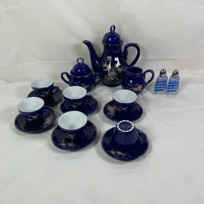 Cobalt Blue Floral Tea/Coffee Service Set