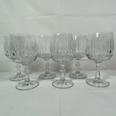 Set of 6 Vintage Cut Crystal Wine Goblets / Stemmed Glasses