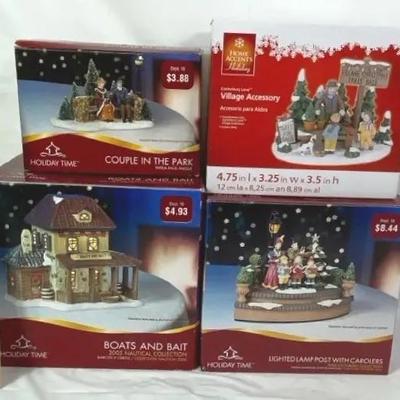 Holiday Time Christmas Village Lot – Buildings, Accessories & Bottle Brush Trees (Boxed)