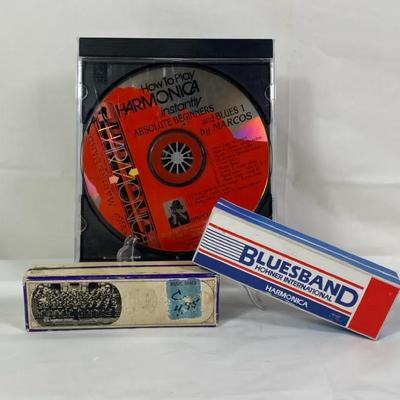 Hohner Blues Band Harmonica Lot w/ Vintage Case & “How to Play Harmonica” Instruction CD