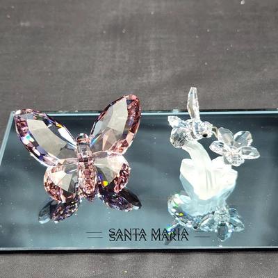 Swarovski Crystal Butterfly (Light Amethyst) & “Bumble Bee”/Moth Figurine Pair