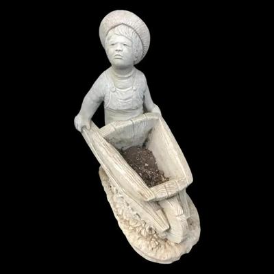 Boy With Wheelbarrow Concrete Planter