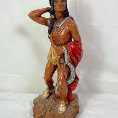 Native American Warrior Figurine w/ Feather Headdress & Blanket Shawl