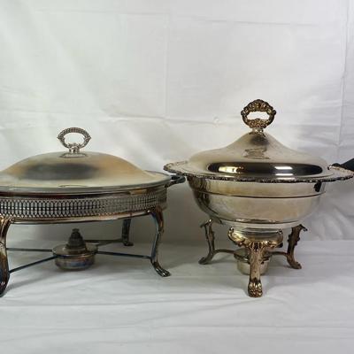 Silverplate Chafing Dish & Serving Warmer Set (2) w/ Lids and Stands