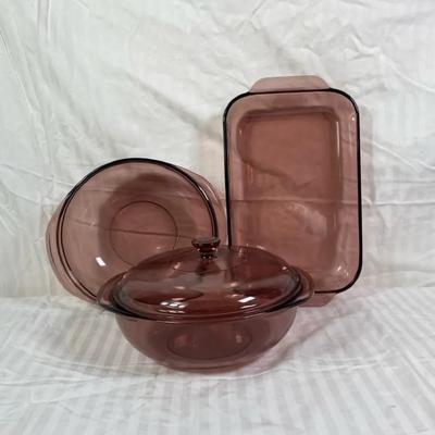 4-Piece Cranberry/Red Pyrex Glass Bakeware Set 
