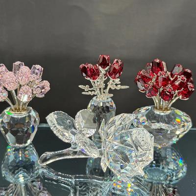 Swarovski Crystal Flower Figurine Collection – Roses, Bouquets, & Floral Sculptures (With Boxes)