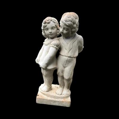 Vintage Boy & Girl Garden Statue – Concrete/Plaster – 27” Tall