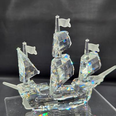 Swarovski Crystal Ship / Sailing Vessel Figurine with Frosted Sails