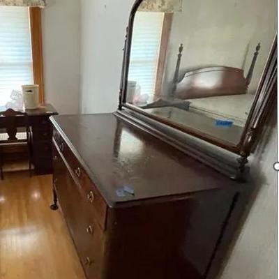 Antique Art Deco Art Nouveau Style Dresser & Mirror