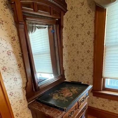 Antique Victorian Style Mirrored Marbletop Sideboard Credenza