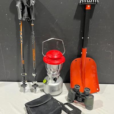 Camping Gear - Personal Coleman Lantern, Leki Trekking Poles, Avalanch Shovel, Gander Mt Binoculars