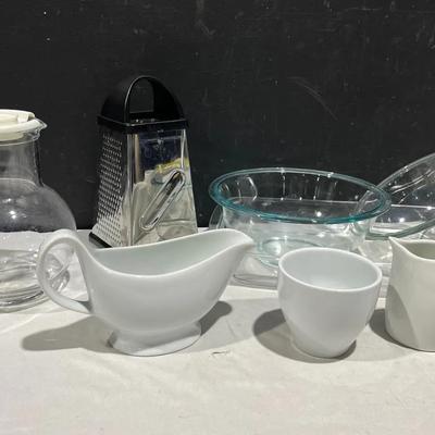 Italy Filtering Pitcher, Pyrex & Potterybarn Dishes, Oliver & Kline Grater