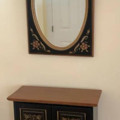 Ethan Allen Hitchcock Style Painted Cabinet & Mirror 