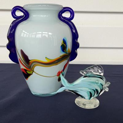 Blown Glass Vase & Fish 
