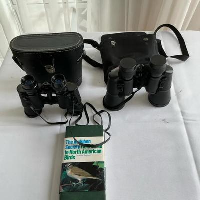 Two Pair Of Binoculars And An Audubon Bird Book