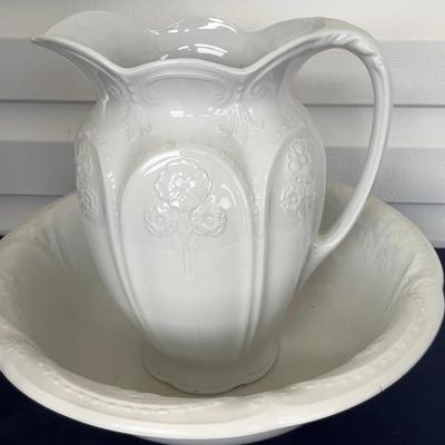 Antique Art Nouveau J & G Meakin Ironstone Wash Basin And Pitcher 