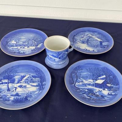 Lot Of Currier & Ives Plates & Mug 