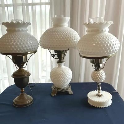 Milk Glass Hurricane Lamps Set Of Three