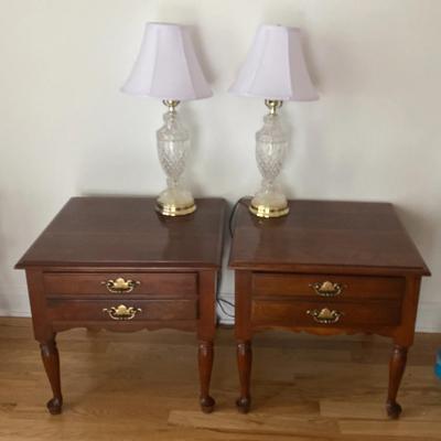 Pair Of Solid Wood Side Tables & Lamps 