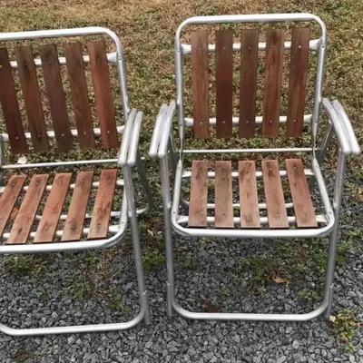 Pair Of Wood Slatted Folding Chairs