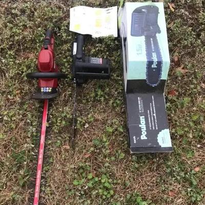 Trimming Lot Electric Chainsaw And Hedge Trimmers
