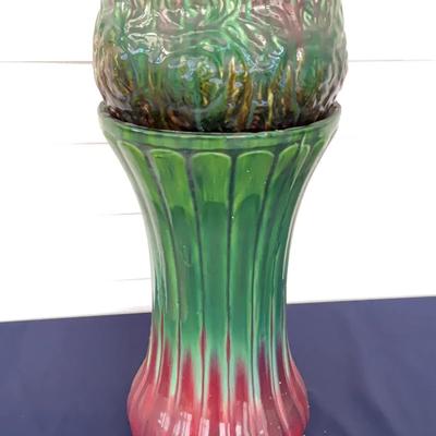 Antique Majolica Jardiniere With Pedestal 