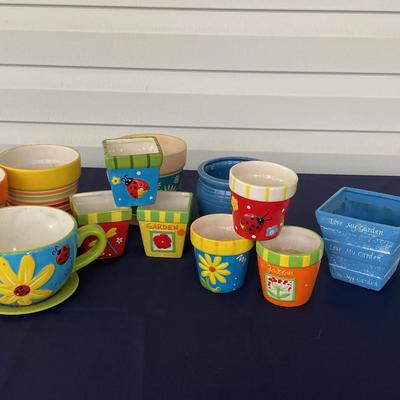 Lot Of Colorful Flower Pots & Small Planters 