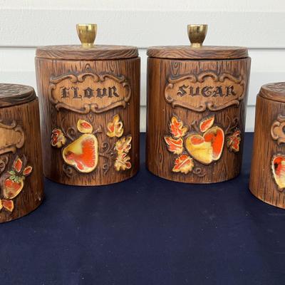 Vintage Treasure Craft Ceramic Canister Set With Fruit Motif