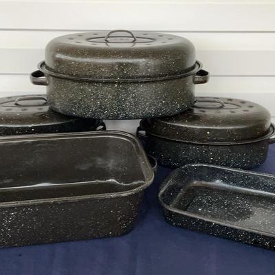 Lot Speckled Granite Ware Roasting Pans