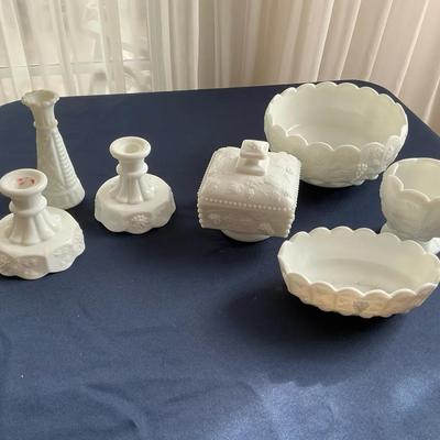 Collection Of Westmorela Milk Glass